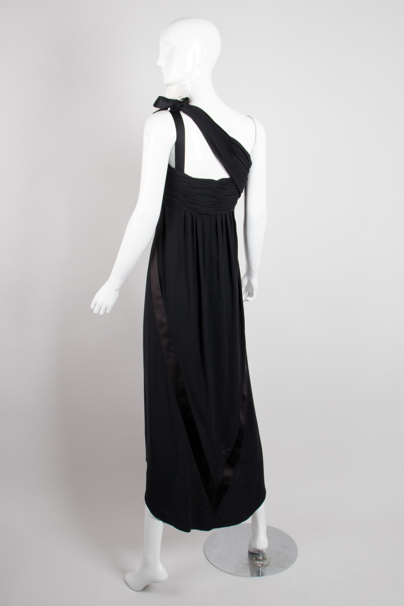 Chanel Empire Asymmetrical Chiffon Camelia Black Tie Dress Recess Chanel Empire Asymmetrical Chiffon Camelia Black Tie Dress Recess