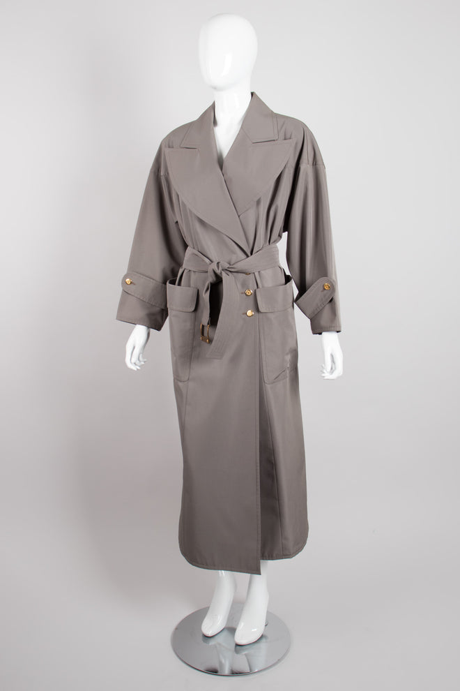 Chanel Greige Belted Trench Overcoat Raincoat