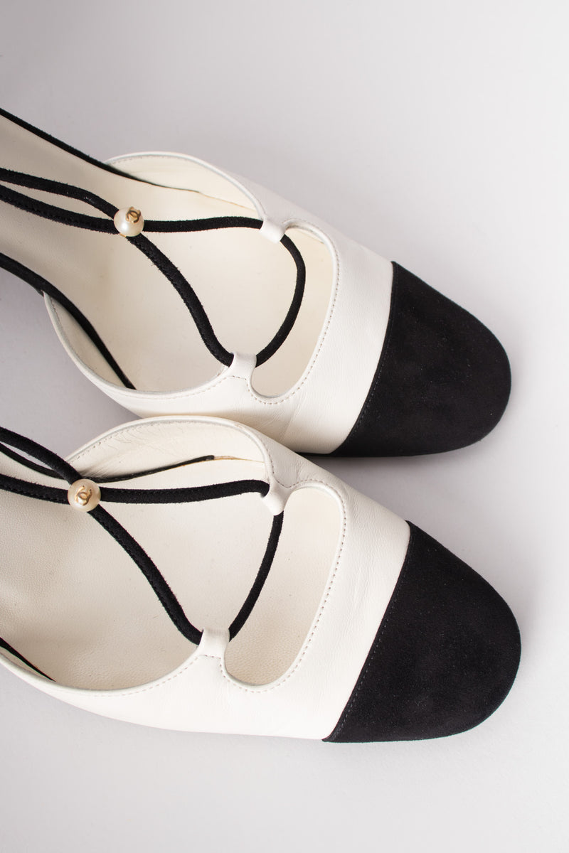 Chanel Pearl Trim Logo D'Orsay Cap Toe Heels