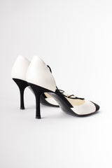 Chanel Pearl Trim Logo D'Orsay Cap Toe Heels