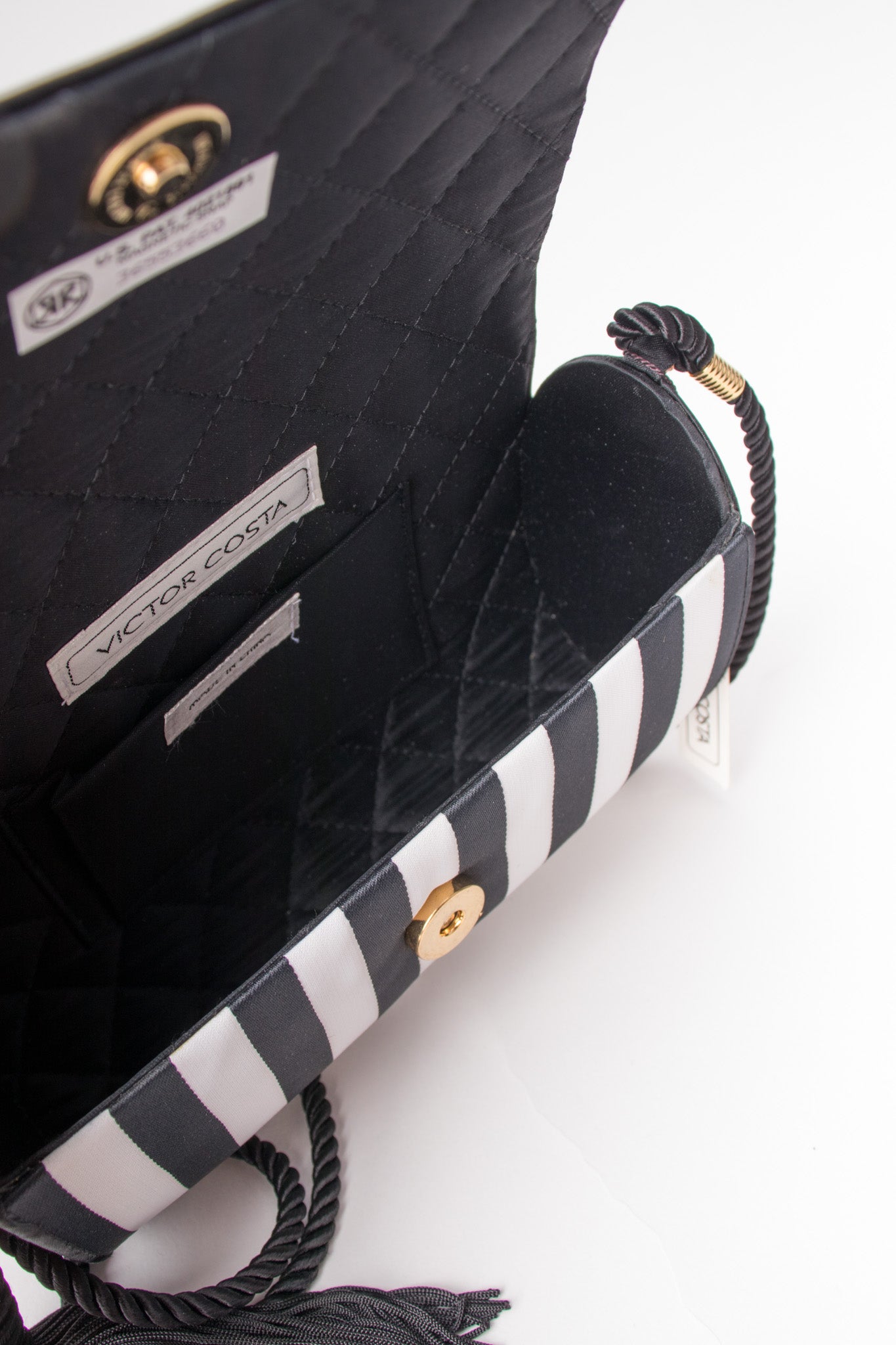 Victor Costa Regency Striped Silk Tassel Crossbody Shoulder Bag
