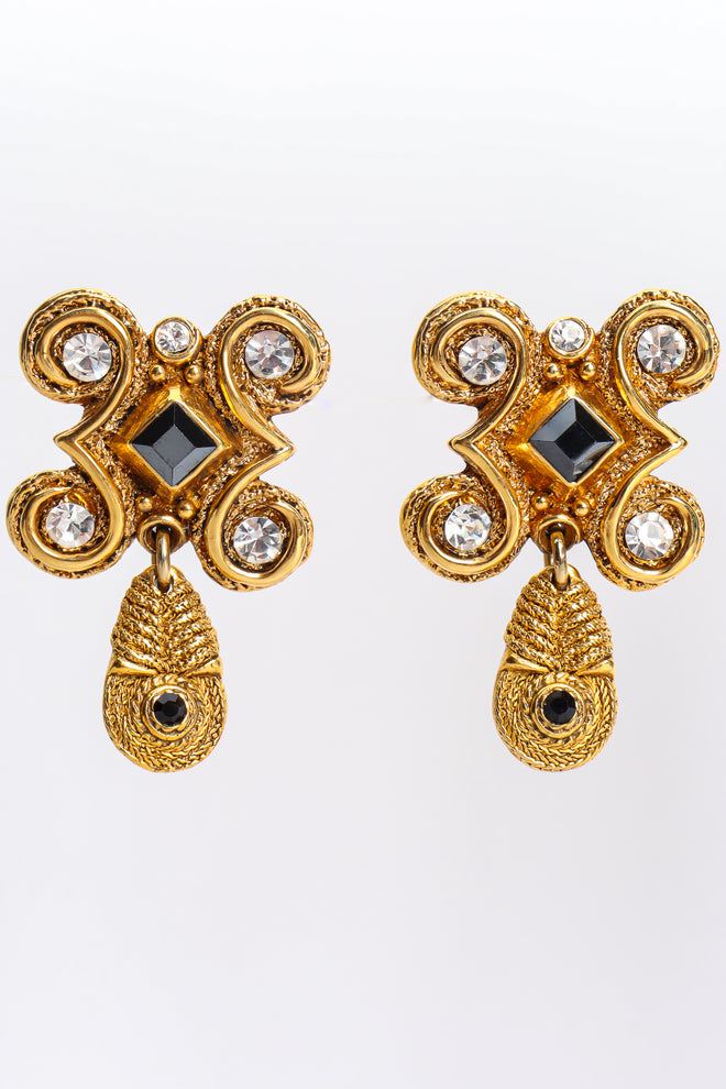 Vintage Claire Deve Baroque Frame Crystal Earrings front hang @ Recess LA