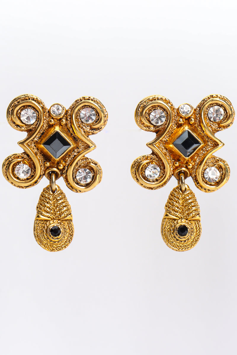 Vintage Claire Deve Baroque Frame Crystal Earrings front hang @ Recess LA