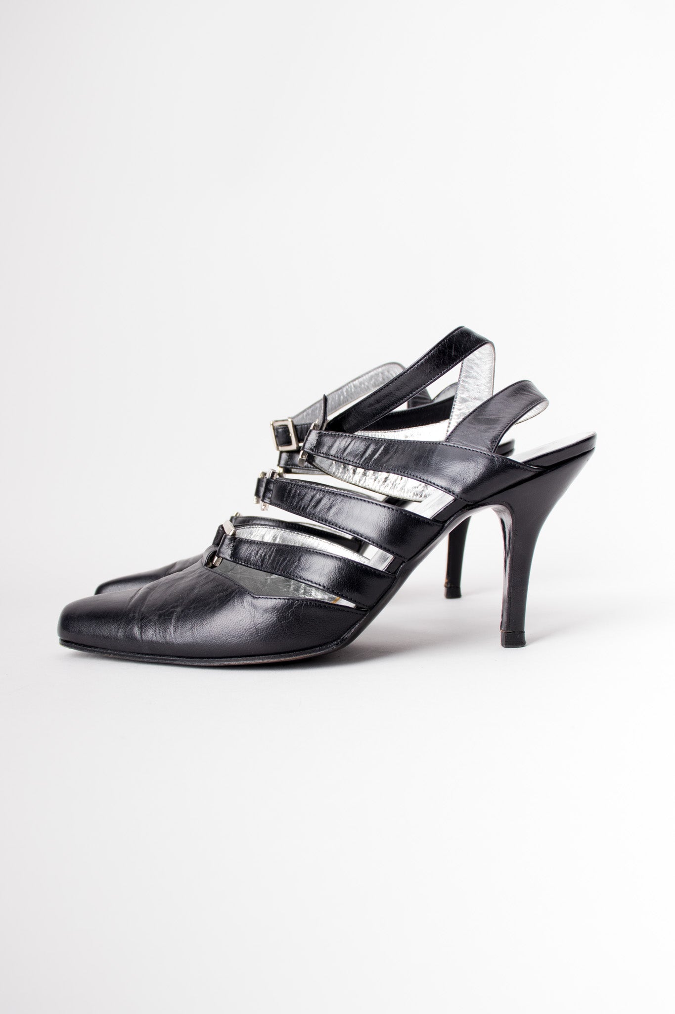 Thierry Mugler Leather Strappy Bondage Buckle Heels