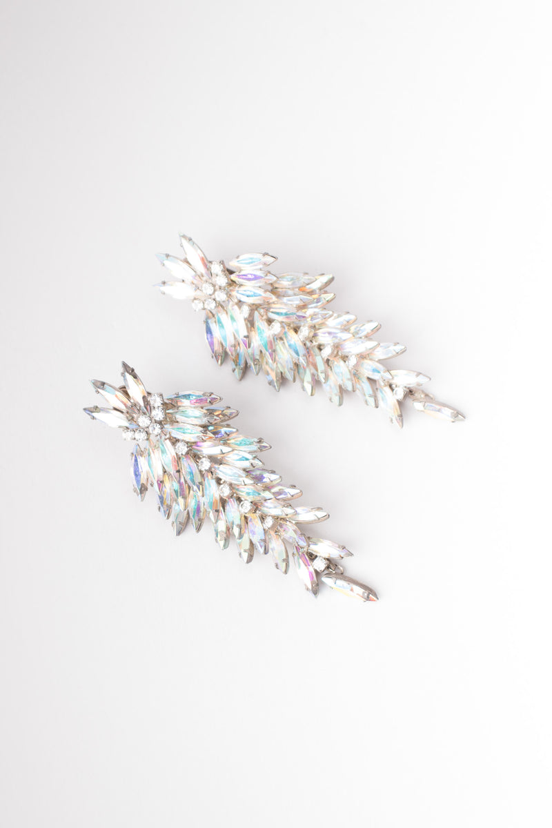 Vintage Iridescent Rainbow Unicorn Crystal Marquise Chandelier Wedding Bridal Earrings