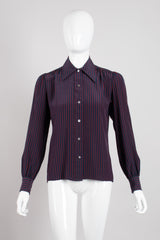 Saint Laurent Rive Gauche YSL Nautical Striped Silk Shirt