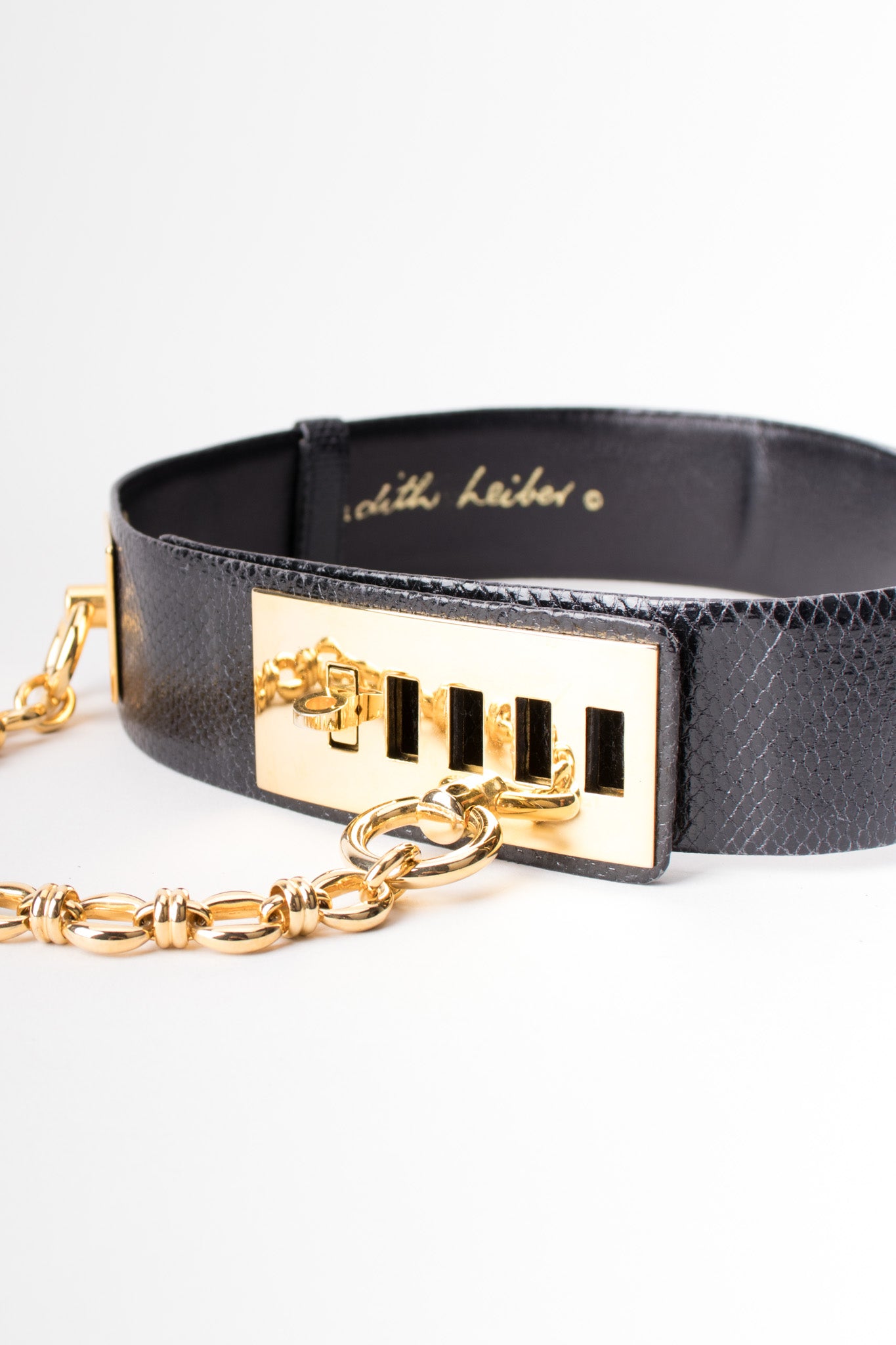 Judith Leibe Lizard Leather Gold Chain Turnlock Bondage Belt