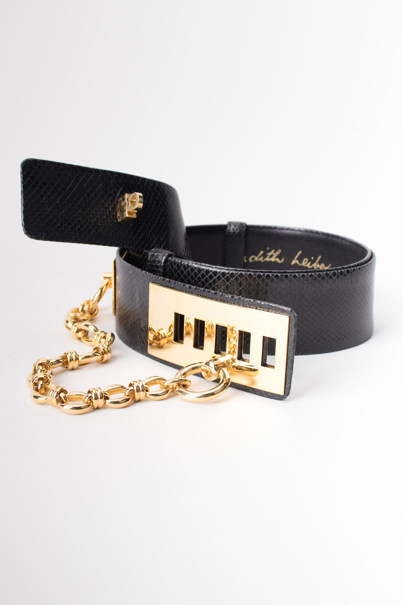 Judith Leibe Lizard Leather Gold Chain Turnlock Bondage Belt