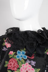 Oscar de la Renta Floral Sequined Needlepoint Ruffle Top