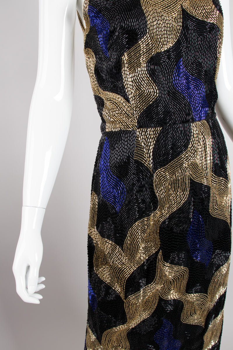 Tracy Mills Vintage Geometric Beaded Halter Gown