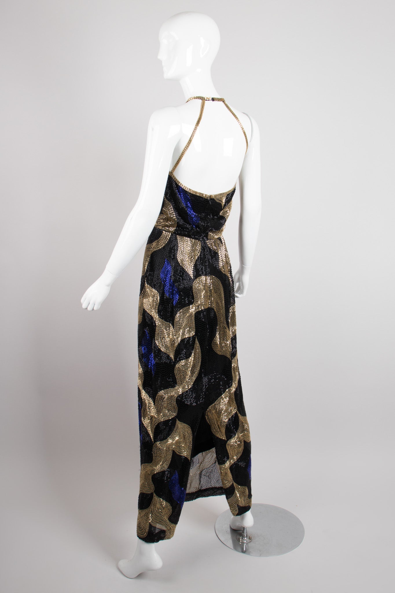 Tracy Mills Vintage Geometric Beaded Halter Gown