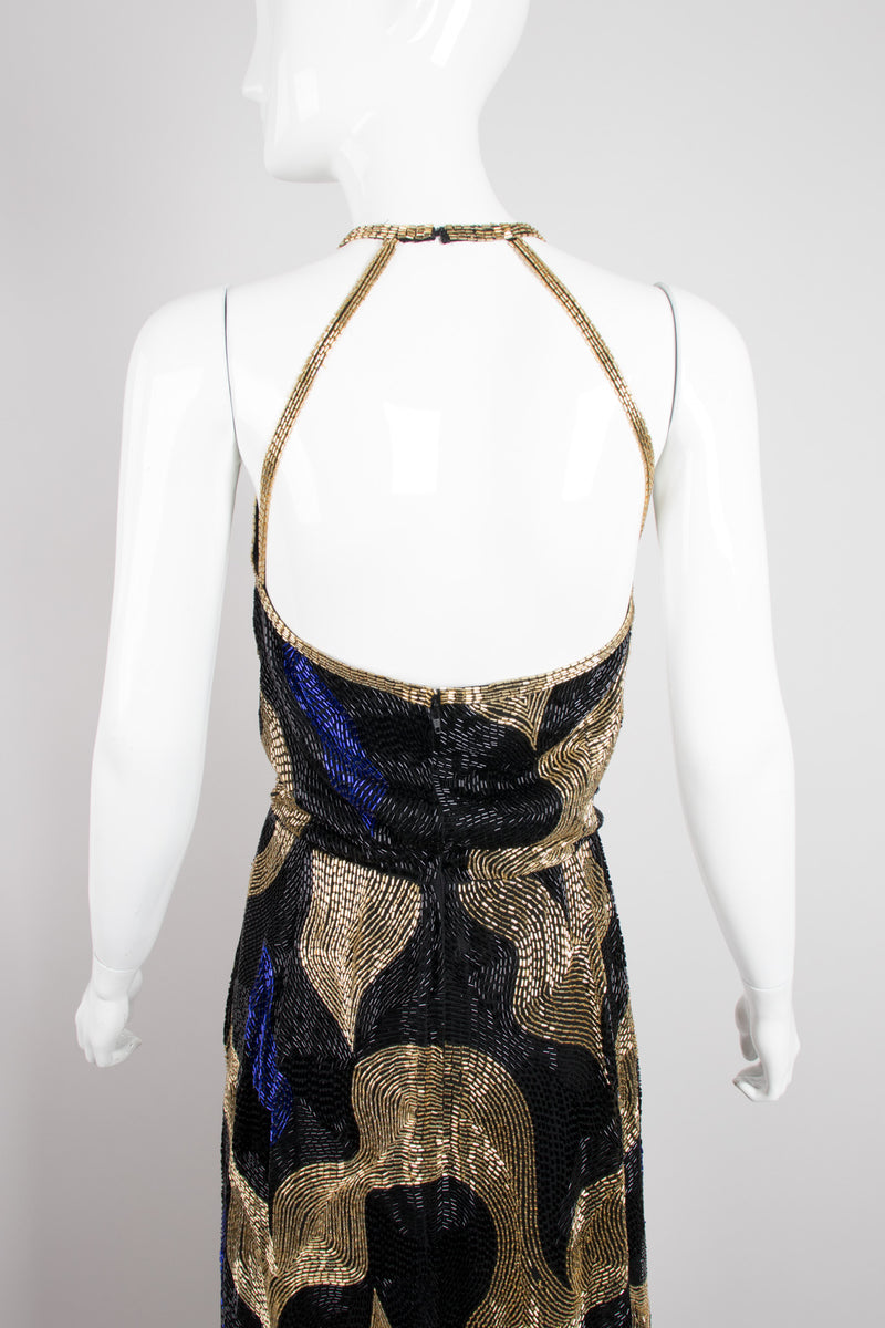 Tracy Mills Vintage Geometric Beaded Halter Gown