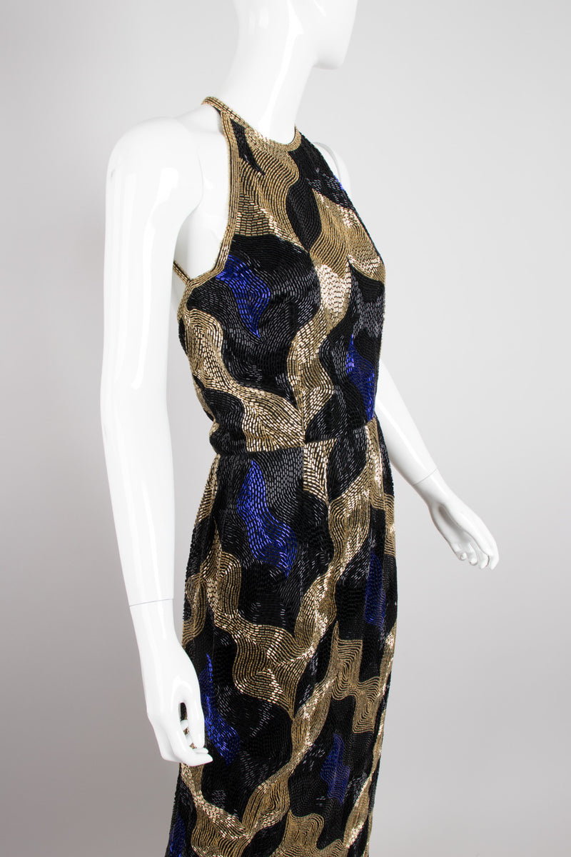 Tracy Mills Vintage Geometric Beaded Halter Gown Recess Tracy Mills Vintage Geometric Beaded Halter Gown Recess