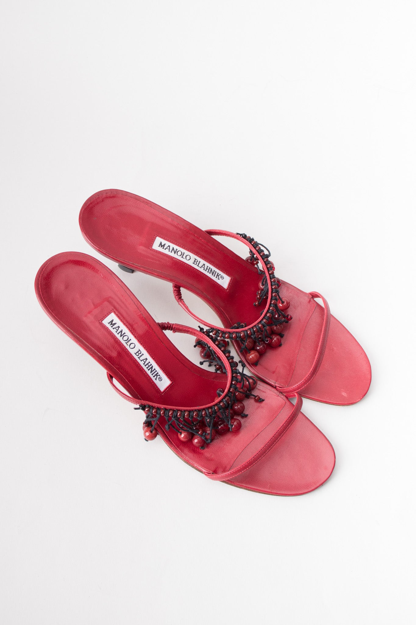 Manolo Blahnik Strappy Currant Berry Fringed Mule Sandals