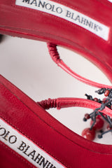 Manolo Blahnik Strappy Currant Berry Fringed Mule Sandals