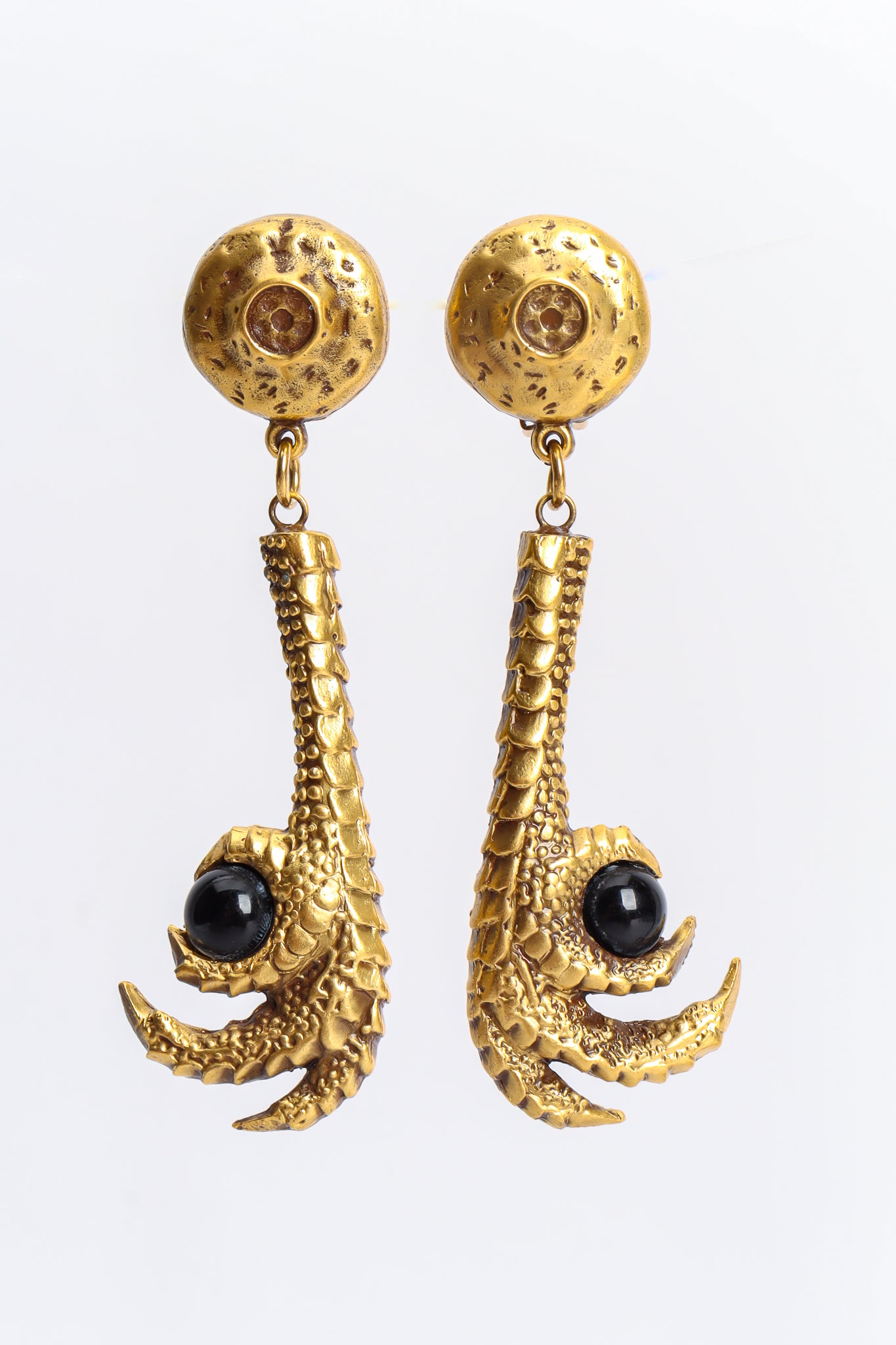 Vintage Joseff Rooster Claw Bead Drop Earrings front @ Recess Los Angeles