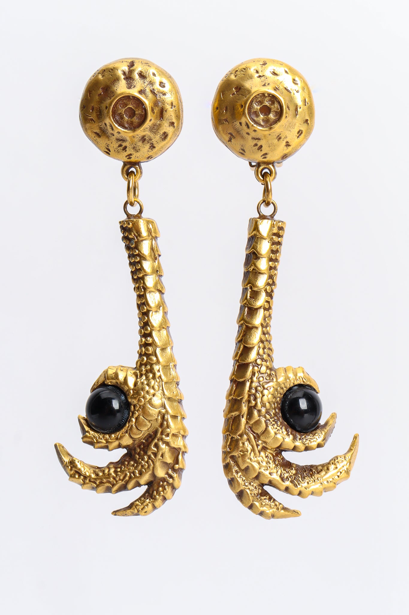 Vintage Joseff Rooster Claw Bead Drop Earrings front hang @ Recess Los Angeles