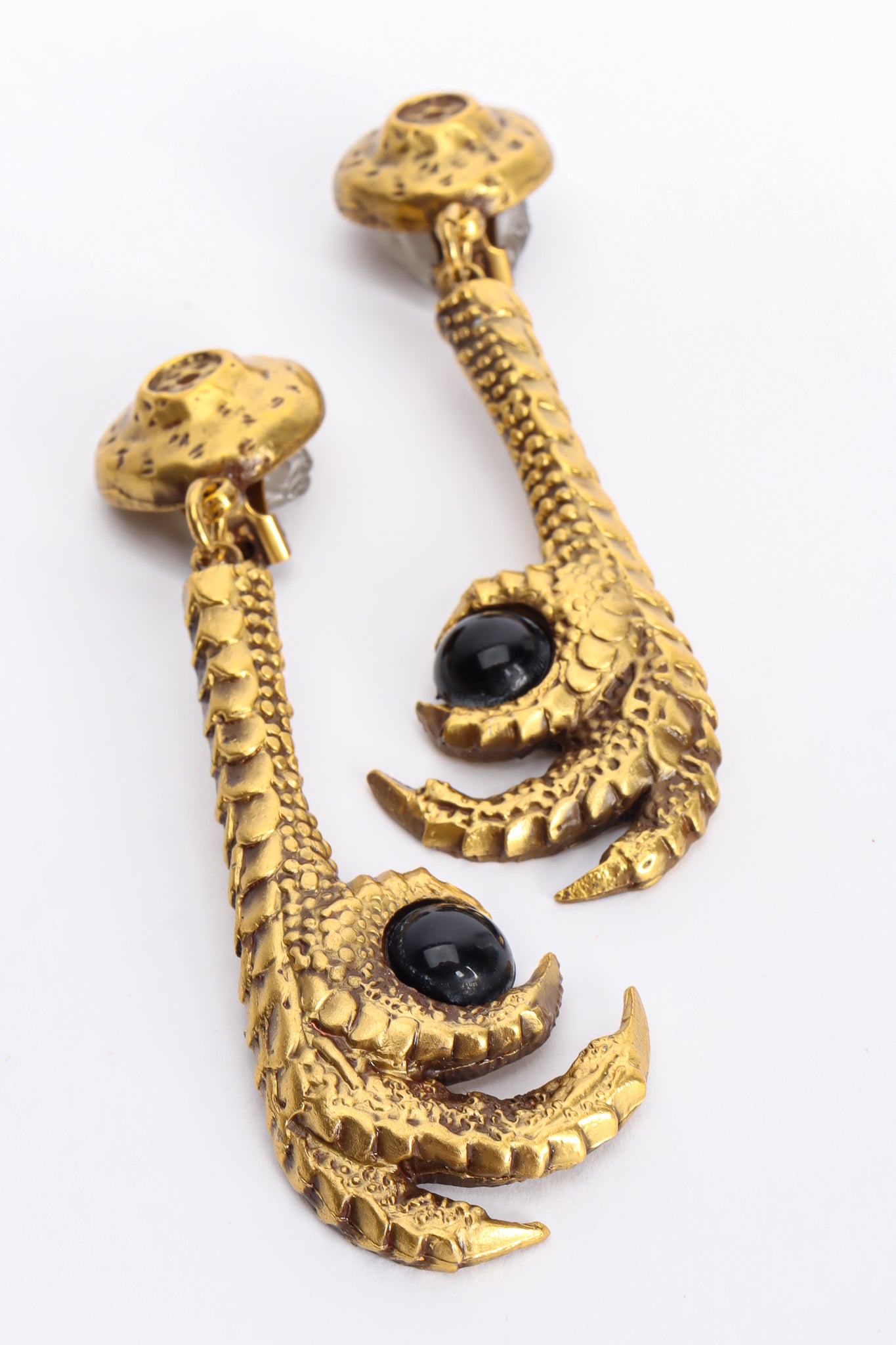 Vintage Joseff Rooster Claw Bead Drop Earrings flat claw detail @ Recess Los Angeles
