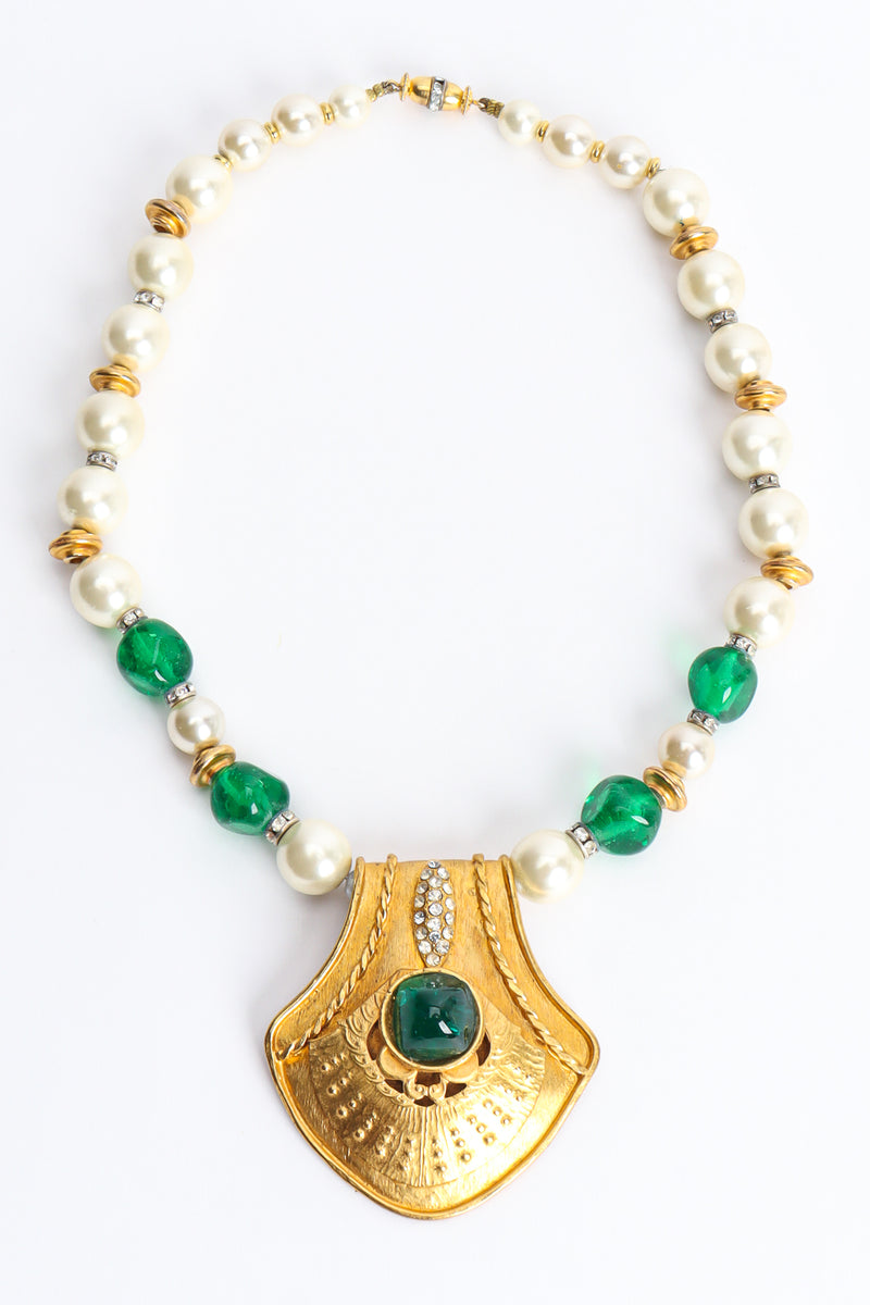 Vintage Sonia Italy Pearl Shield Pendant Necklace front @ Recess LA