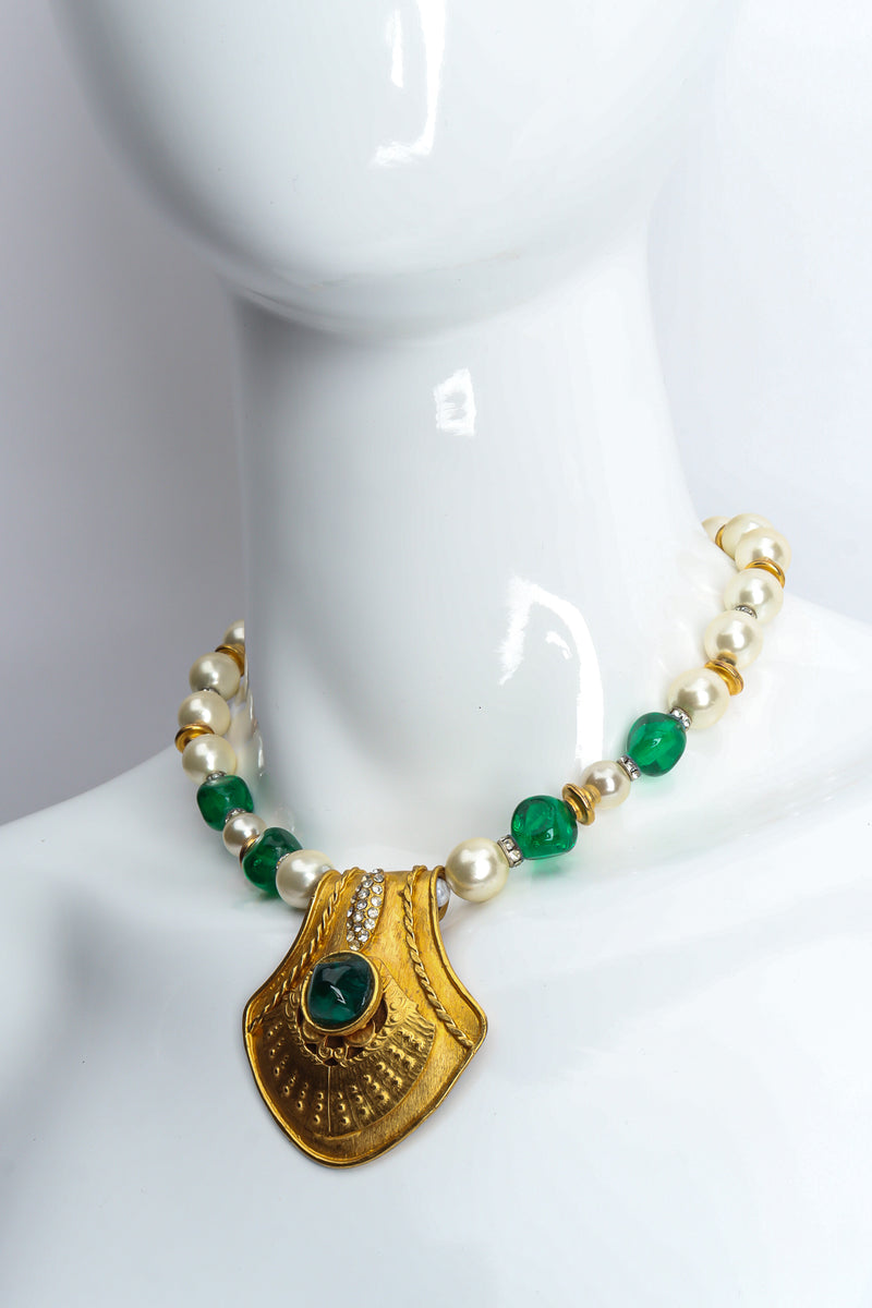 Vintage Sonia Italy Pearl Shield Pendant Necklace on mannequin @ Recess LA