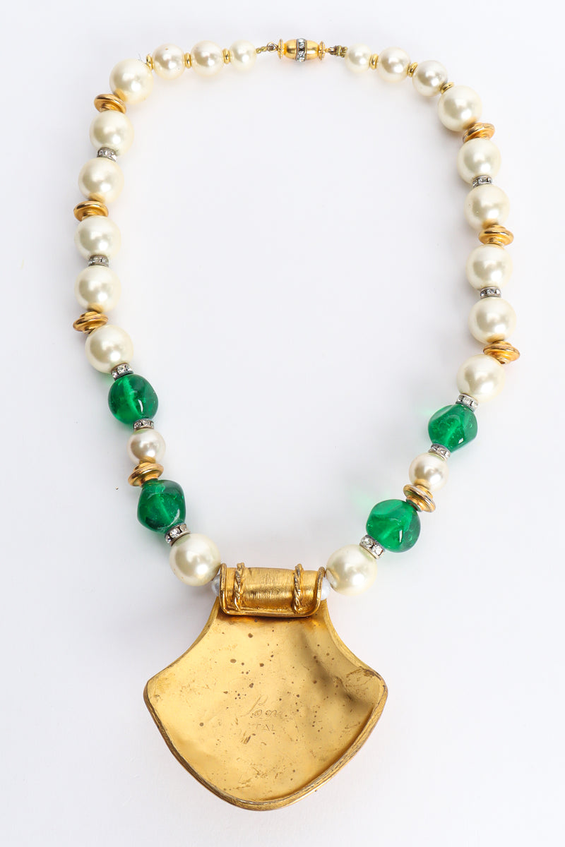 Vintage Sonia Italy Pearl Shield Pendant Necklace back @ Recess LA