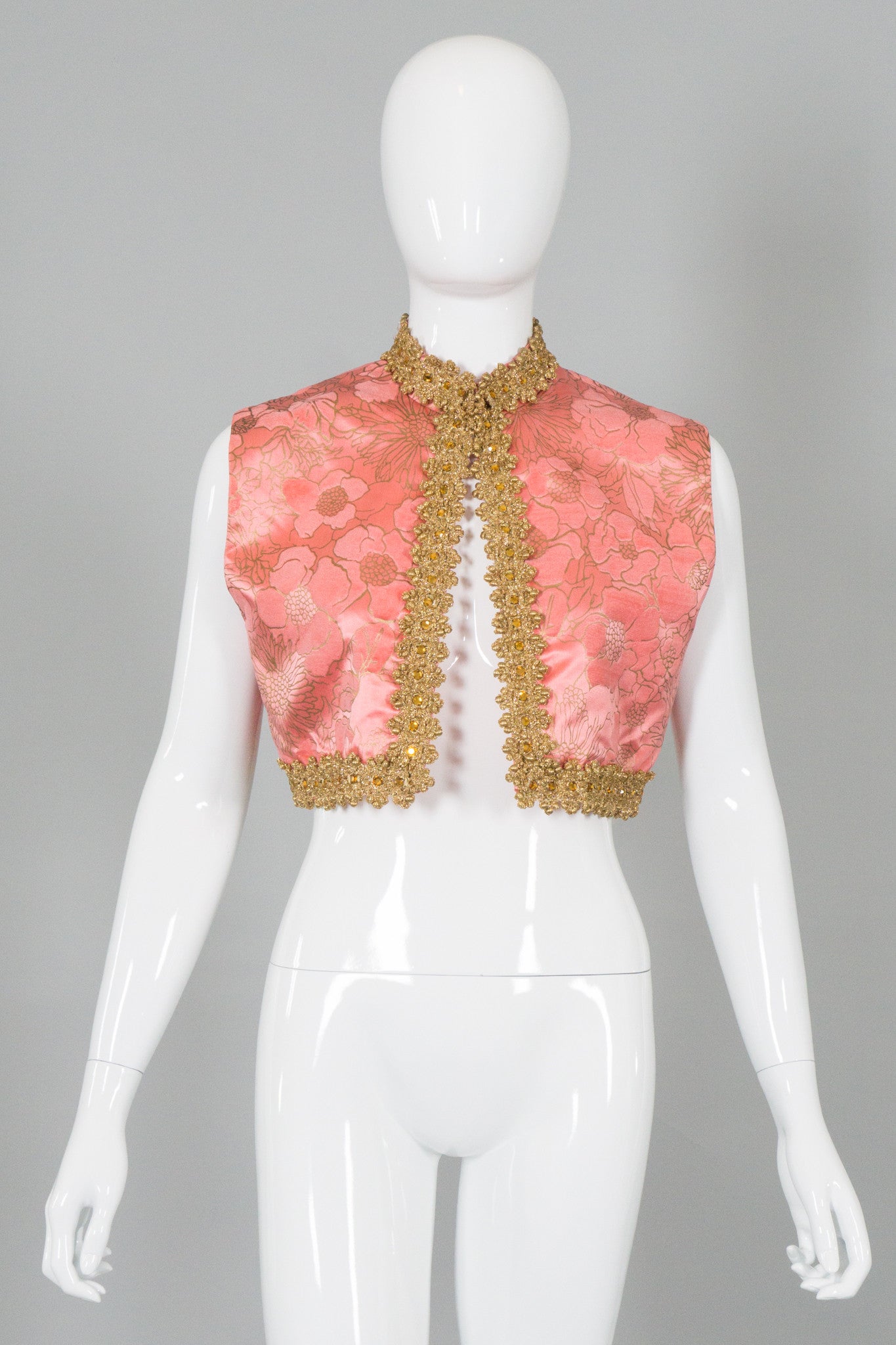 Lisa Meril Vintage Flocked Satin Boho Genie Vest
