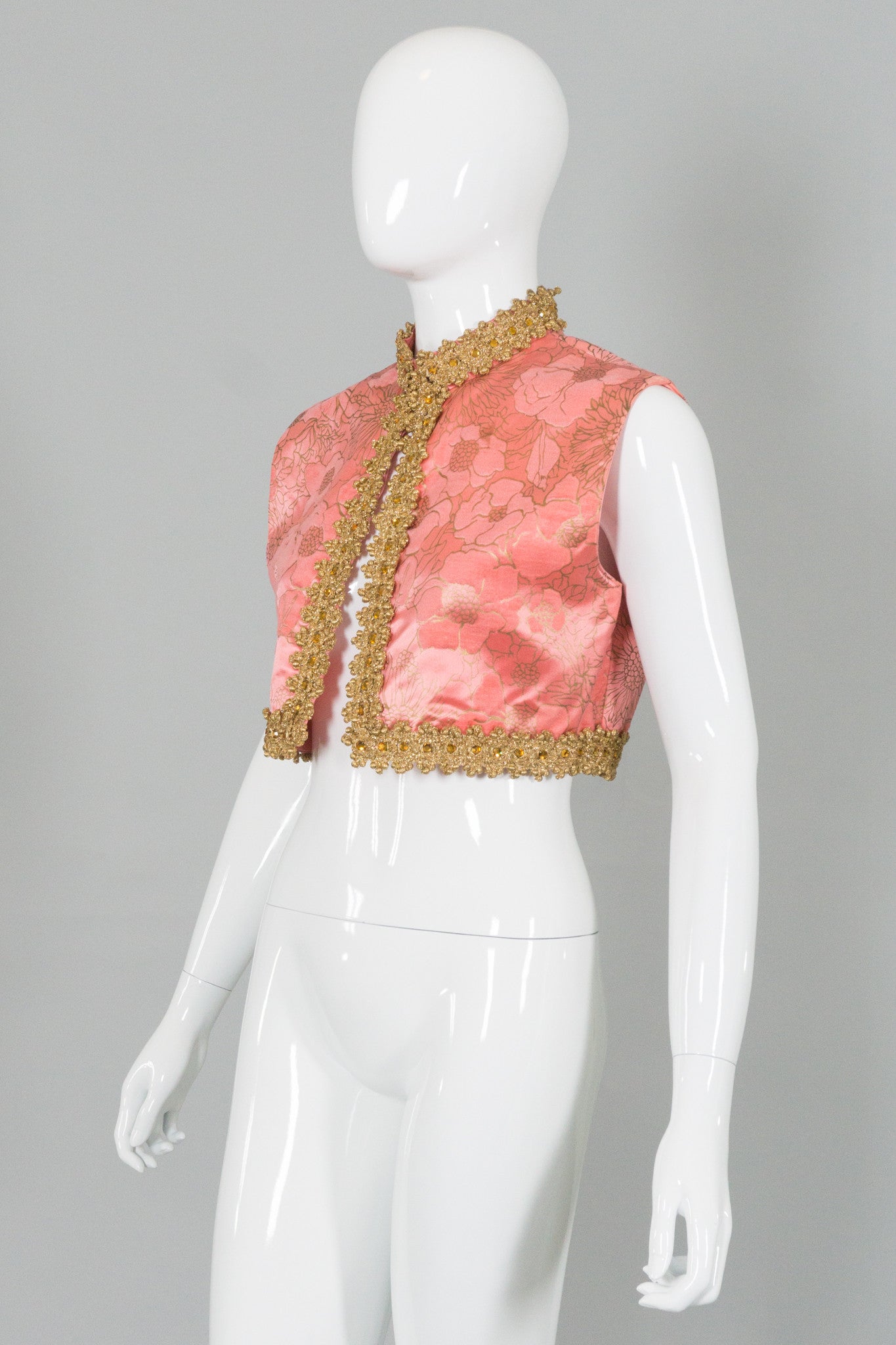 Lisa Meril Vintage Flocked Satin Boho Genie Vest