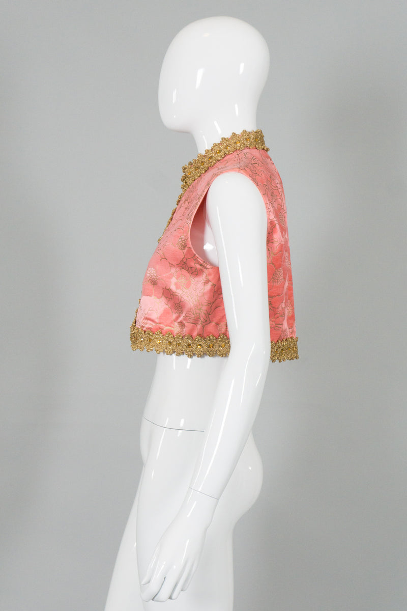 Lisa Meril Vintage Flocked Satin Cropped Boho Genie Vest – Recess