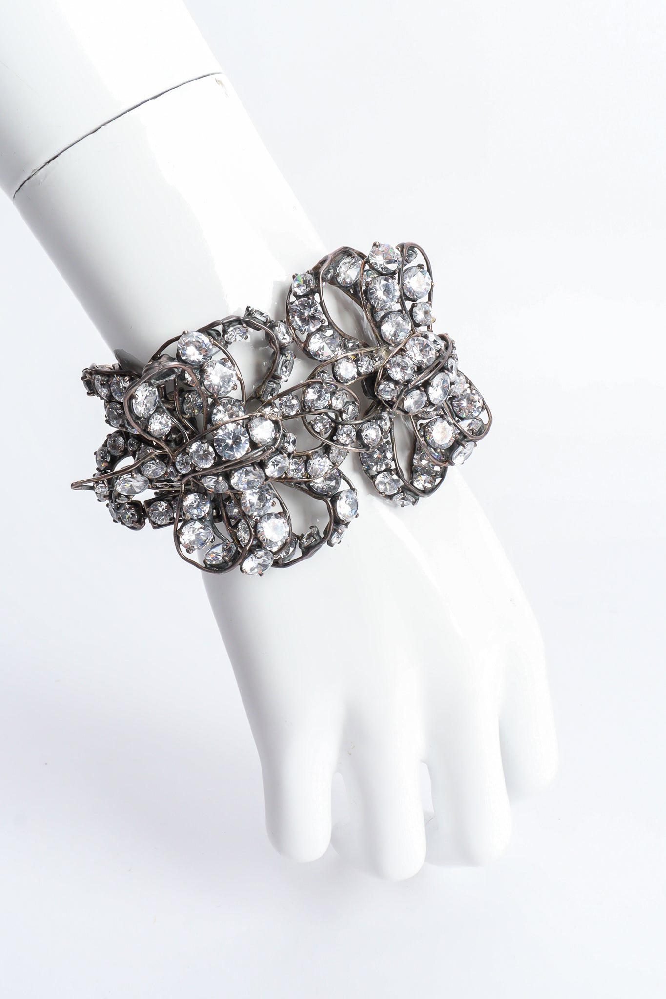Vintage Unsigned Crystal Ribbon Sterling Bracelet on Mannequin at Recess LA