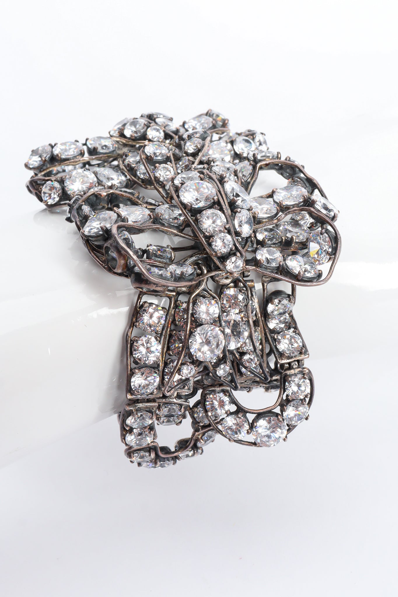Vintage Unsigned Crystal Ribbon Sterling Bracelet on Mannequin at Recess LA