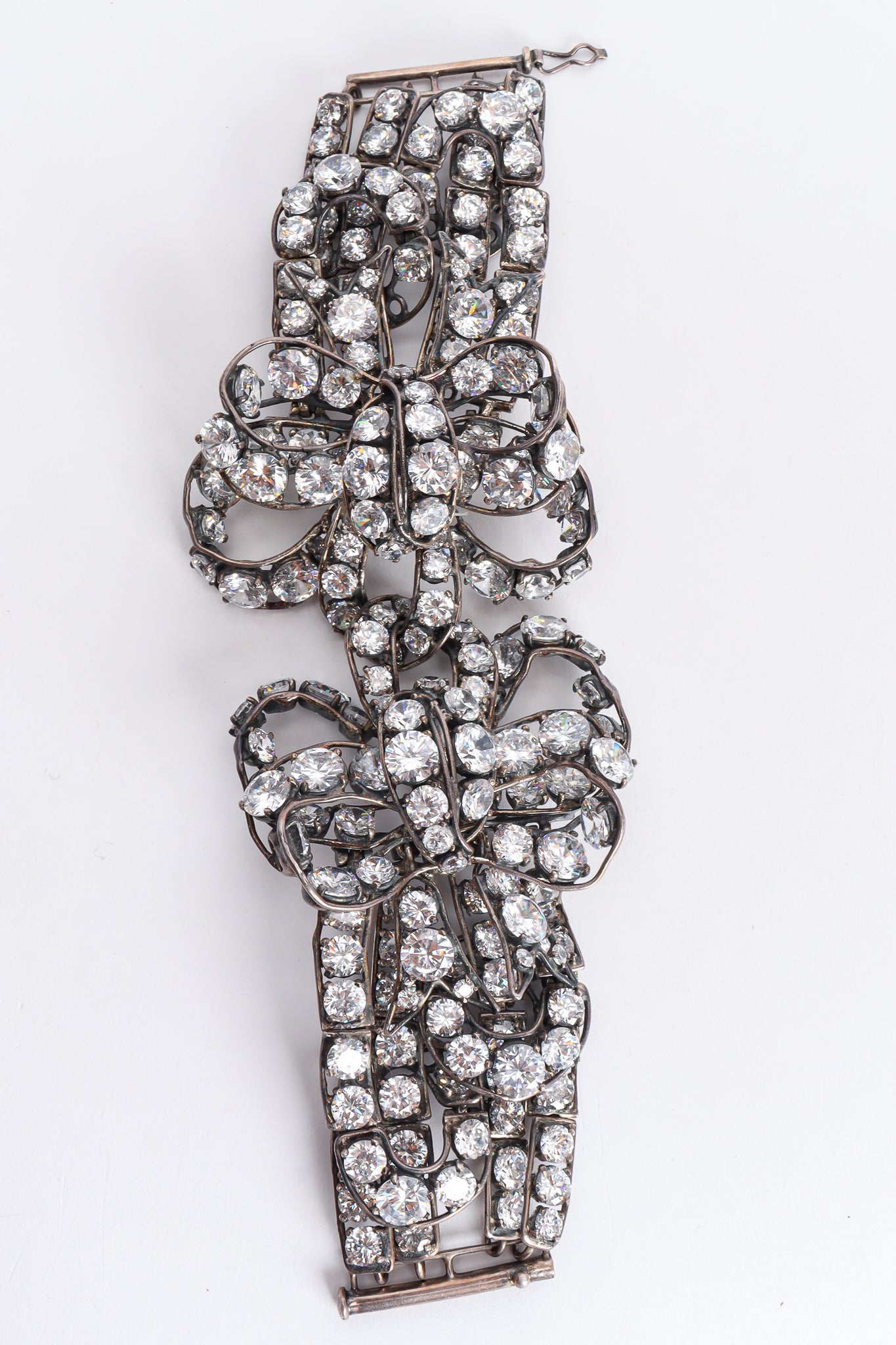 Vintage Unsigned Crystal Ribbon Sterling Bracelet Flat Front at Recess LA