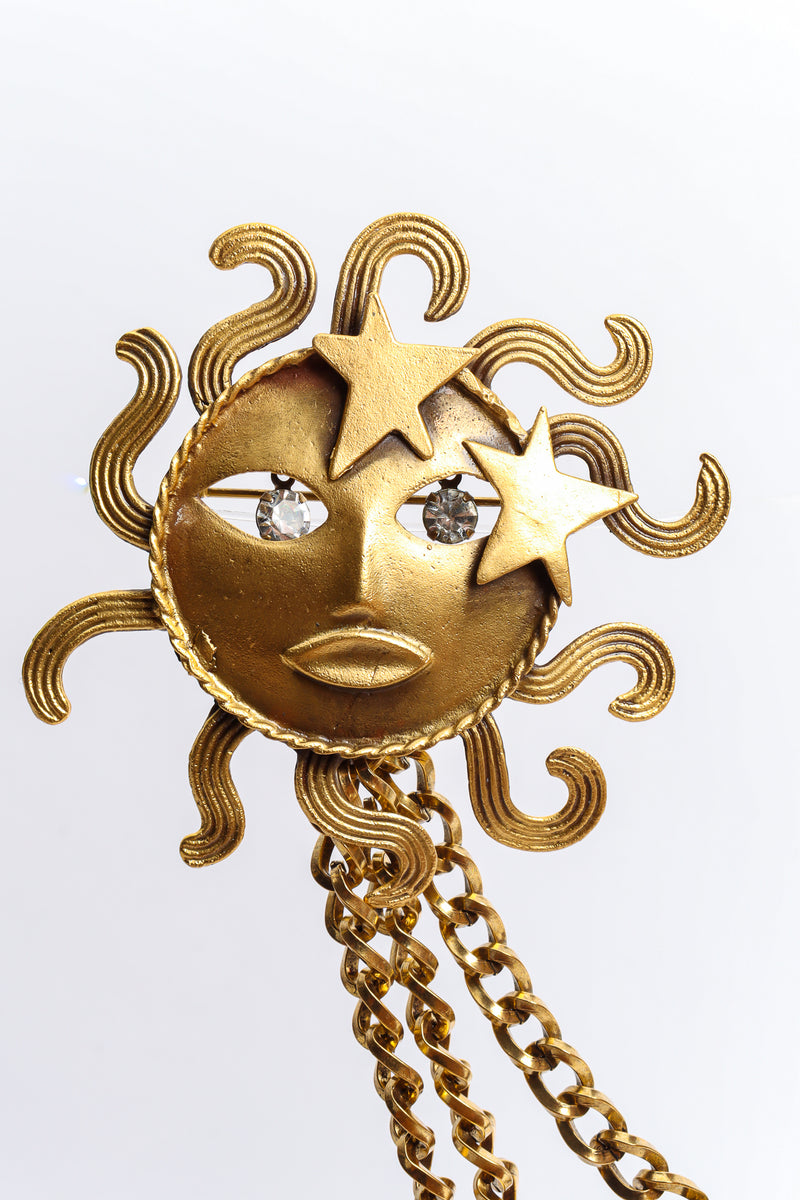 Vintage Joseff of Hollywood Double Sun God Chatelaine Brooch Closeup at Recess LA