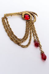 Vintage Joseff Ruby Rooster Claw Chain Brooch Front Angle at Recess LA