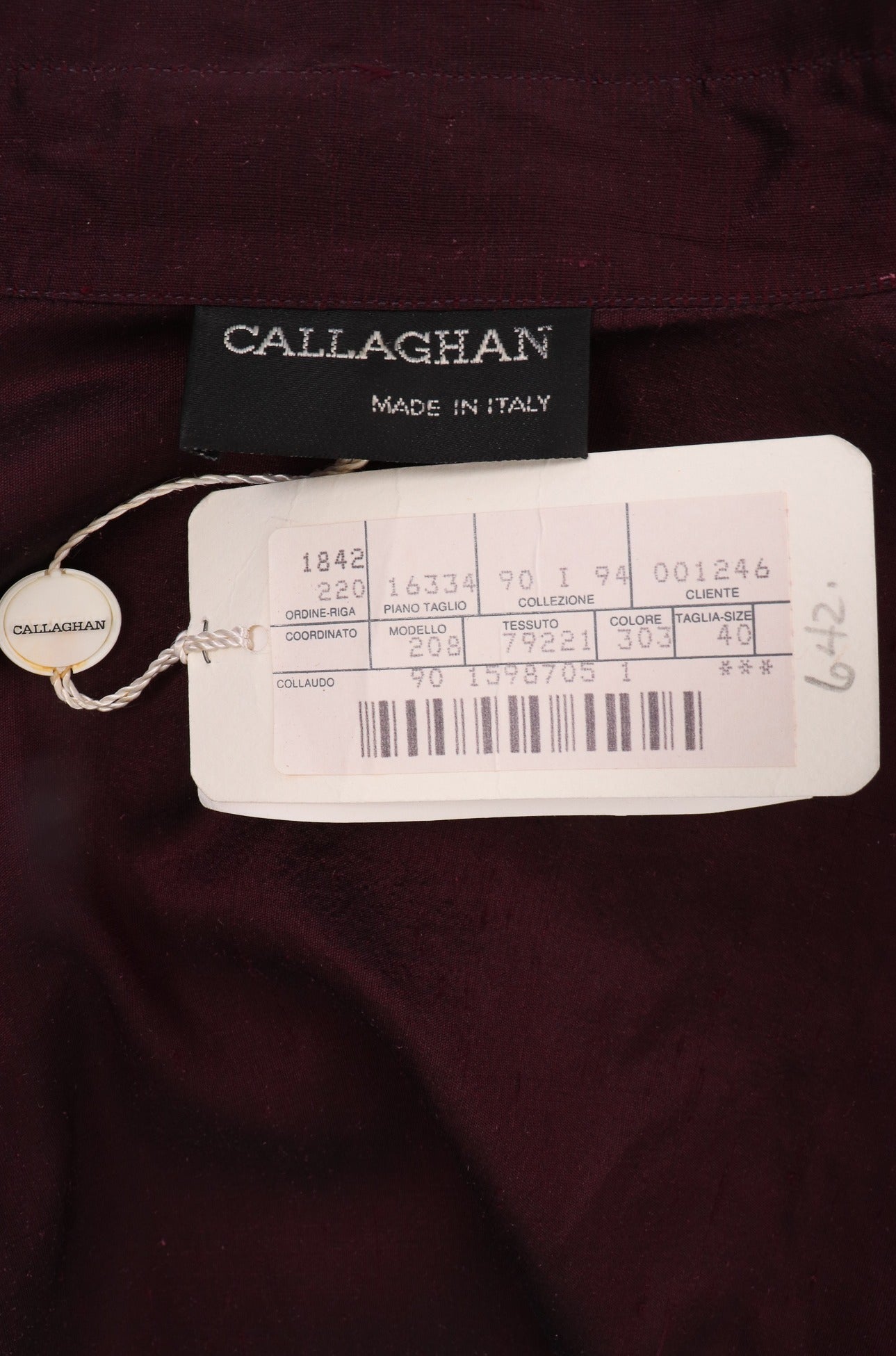 Vintage Callaghan Raw Silk Scarf Shawl Shirt label and tag at Recess Los Angeles