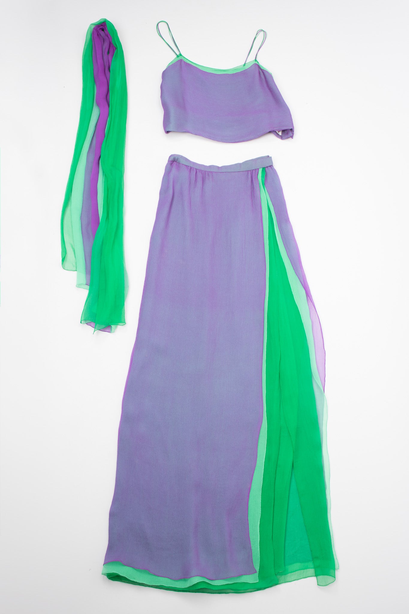Pauline Trigere Vintage Mermaid Layered Chiffon Top & Skirt Set