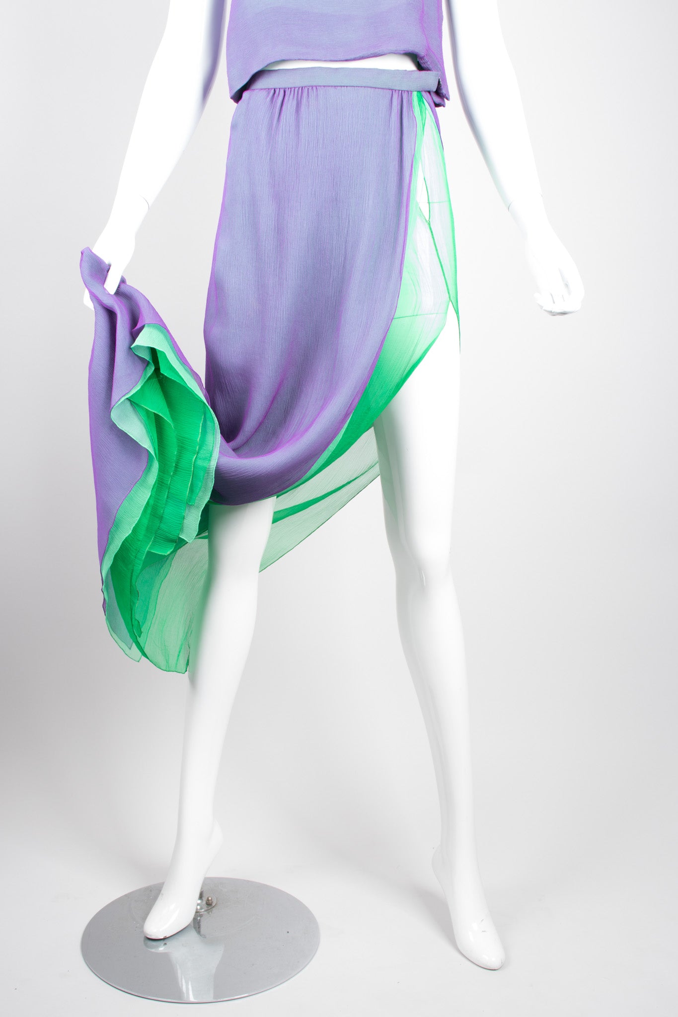 Pauline Trigere Vintage Mermaid Layered Chiffon Top & Skirt Set
