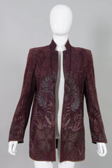 Roberto Cavalli Vintage Flora Stamped Suede Boyfriend Jacket