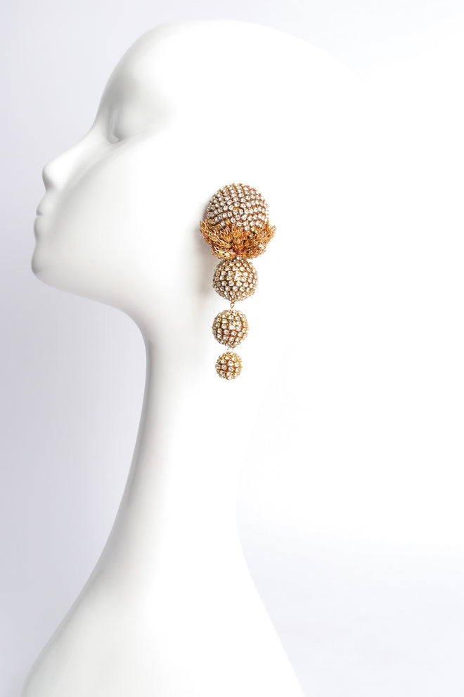 Vintage Rhinestone Filigree Ball Drop Earrings on mannequin at Recess Los Angeles
