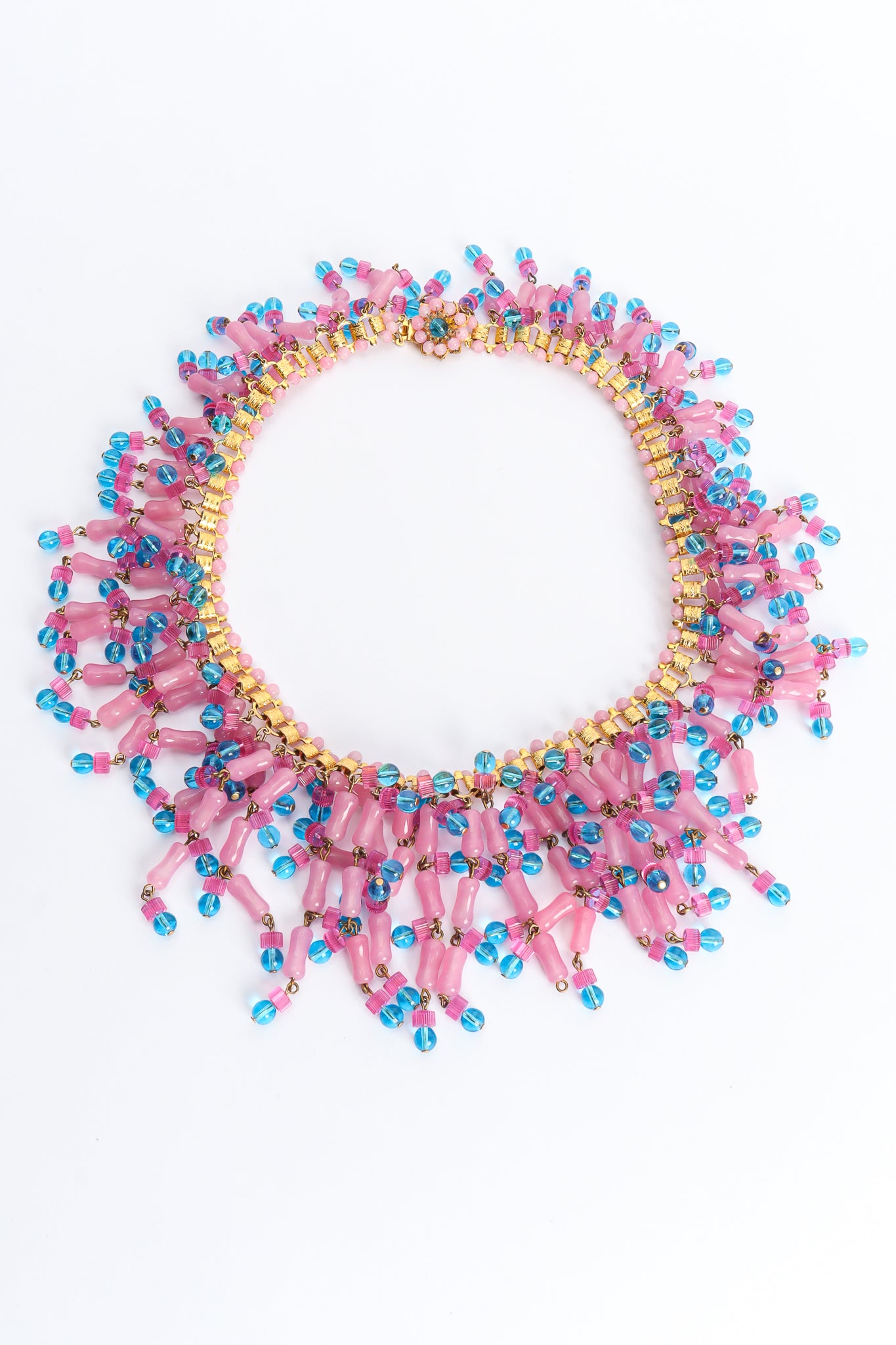 Vintage William de Lillo Cotton Candy Bead Bib Necklace front @ Recess LA