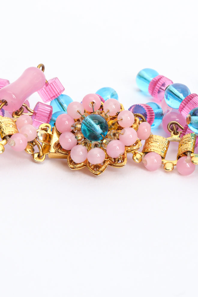 Vintage William de Lillo Cotton Candy Bead Bib Necklace floral clasp @ Recess LA