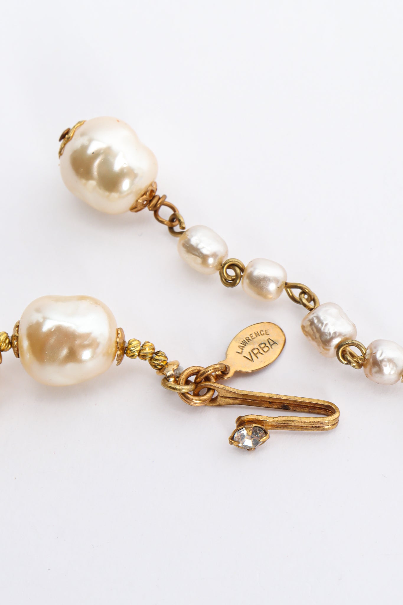 Vintage Lawrence Vrba Baroque Pearl & Crystal Necklace signed charm @ Recess LA