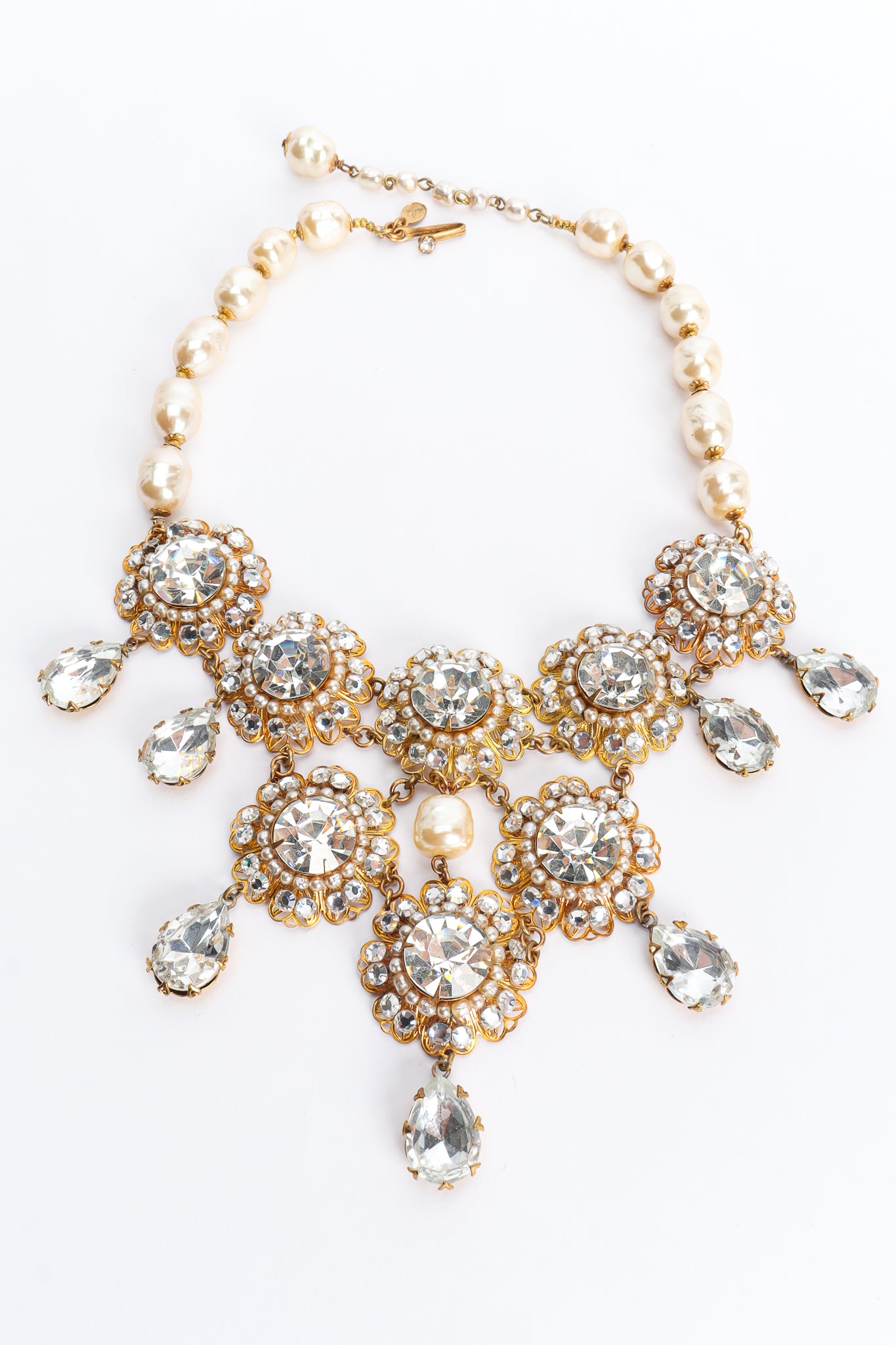 Vintage Lawrence Vrba Baroque Pearl & Crystal Necklace front @ Recess LA