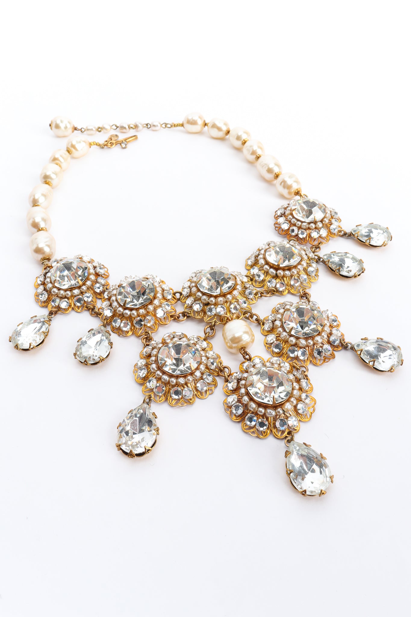 Vintage Lawrence Vrba Baroque Pearl & Crystal Necklace front close  @ Recess LA