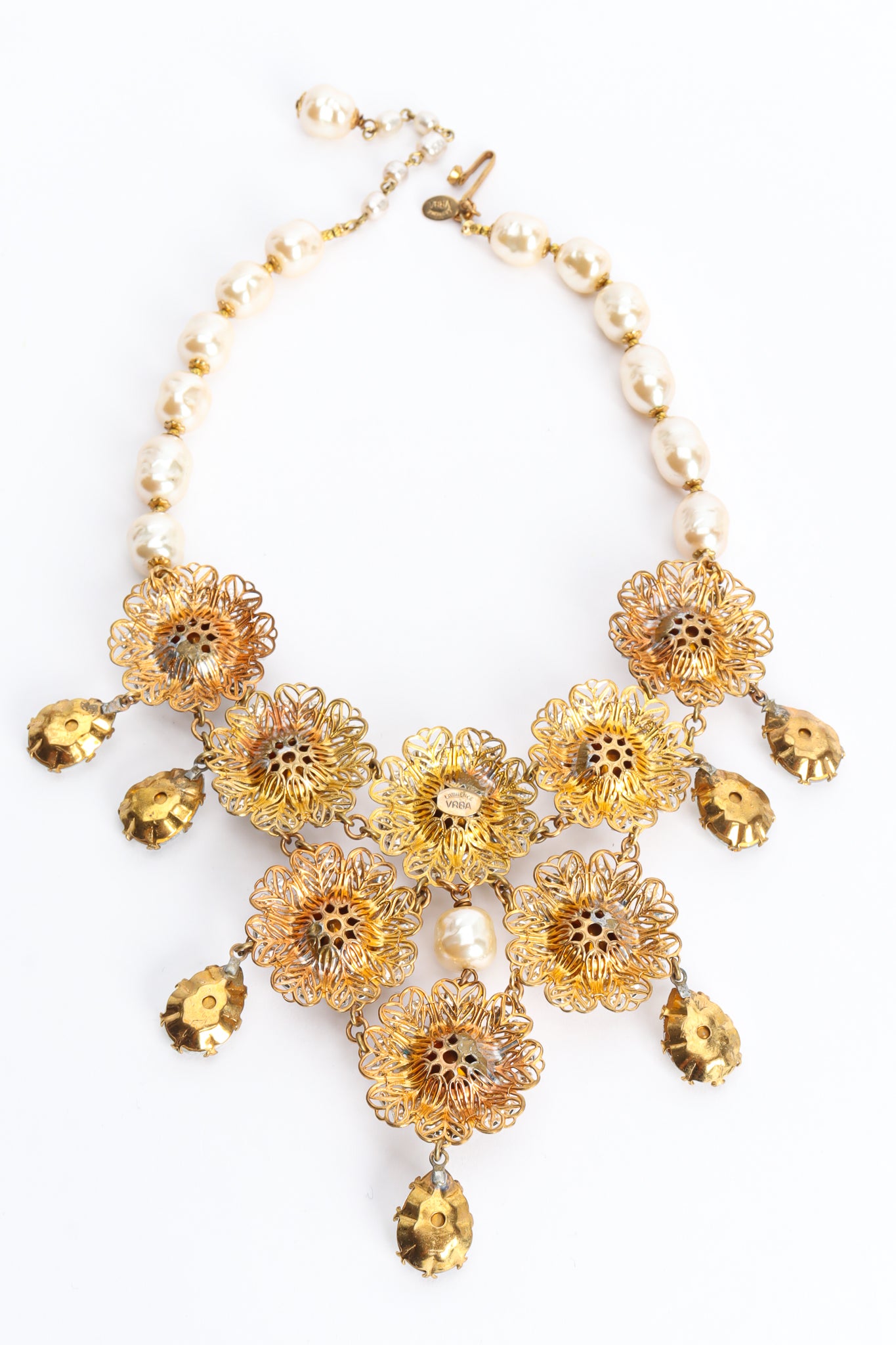 Vintage Lawrence Vrba Baroque Pearl & Crystal Necklace back @ Recess LA