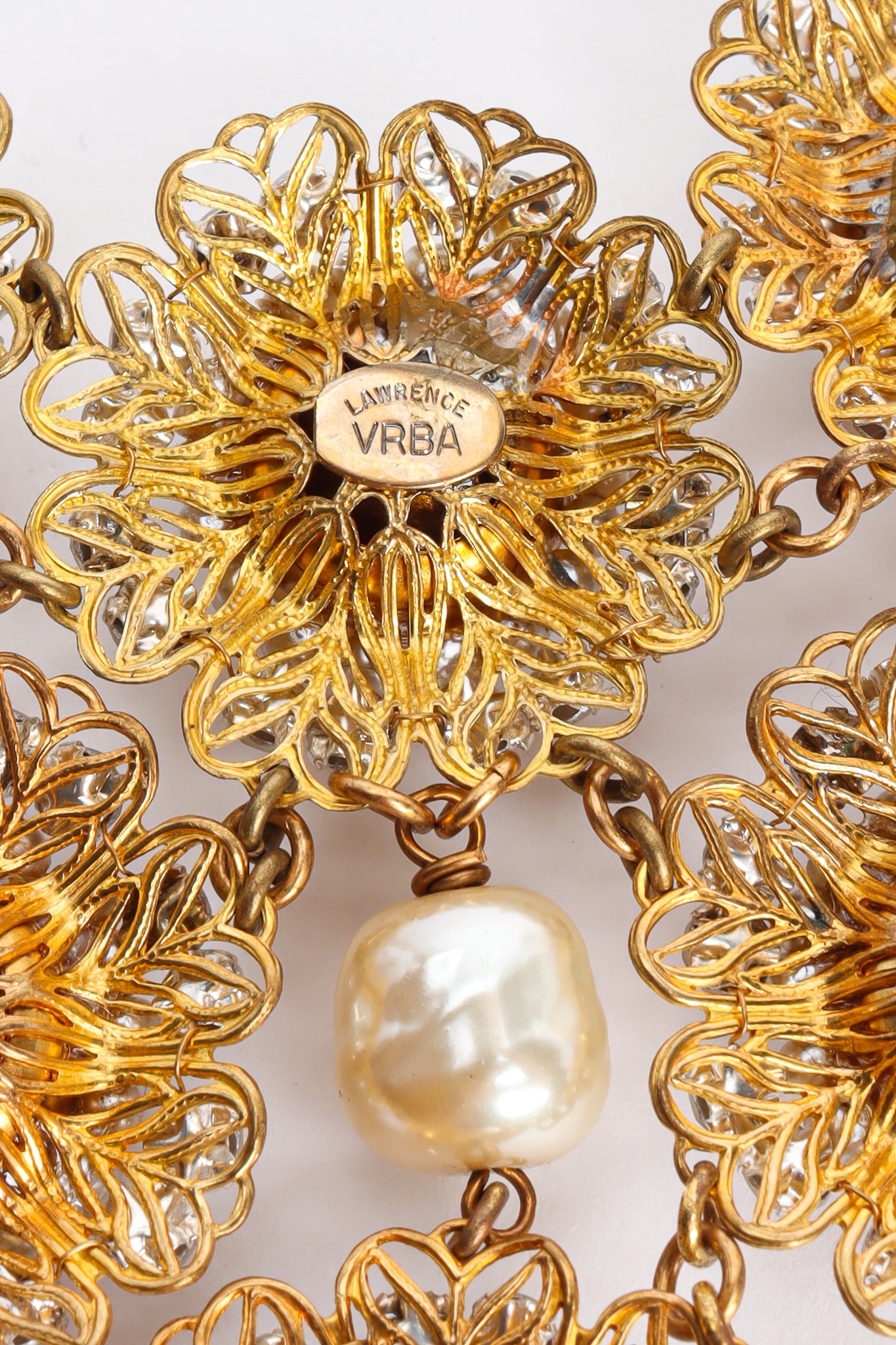 Vintage Lawrence Vrba Baroque Pearl & Crystal Necklace signed back @ Recess LA