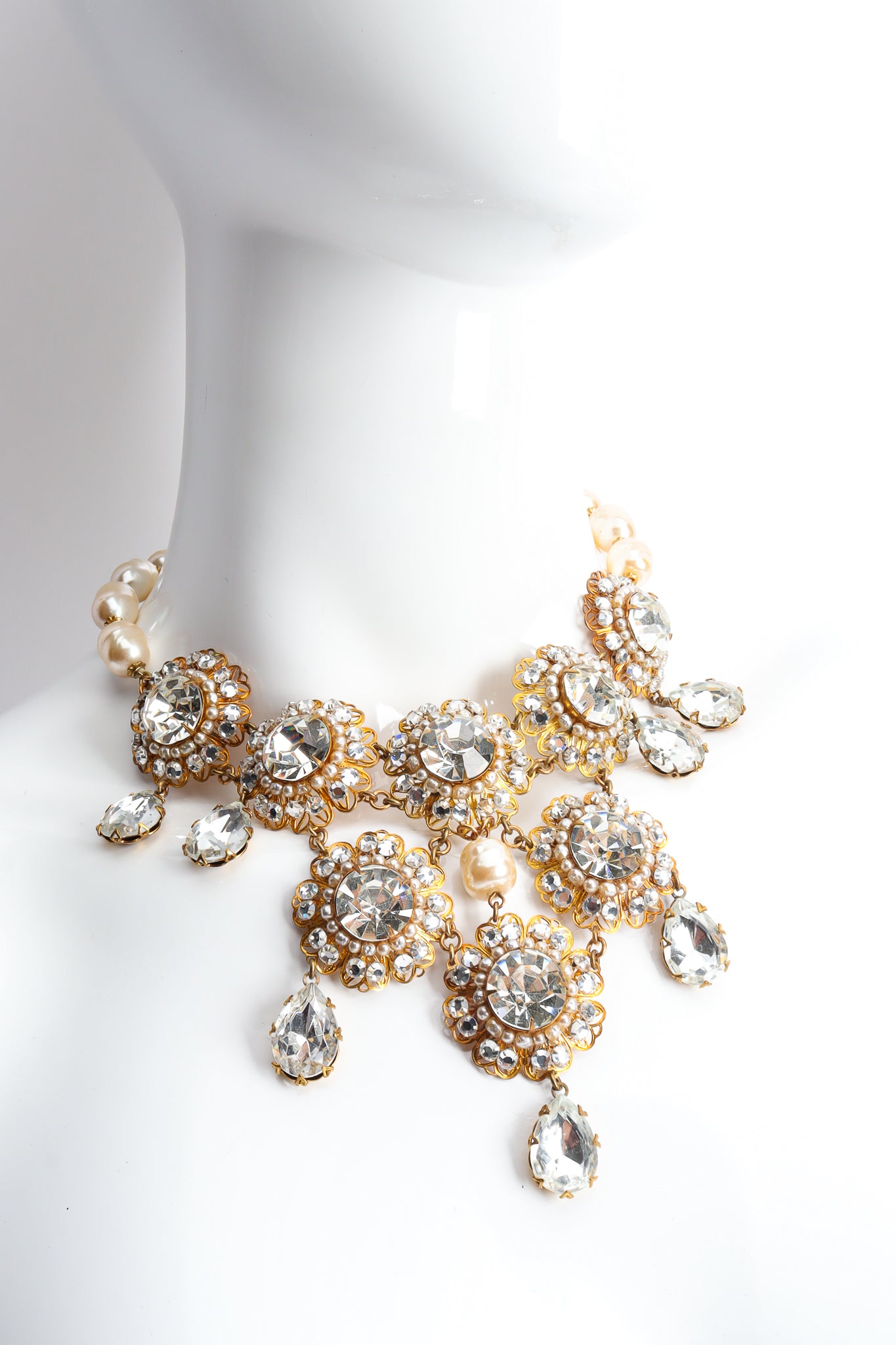 Vintage Lawrence Vrba Baroque Pearl & Crystal Necklace mannequin @ Recess LA