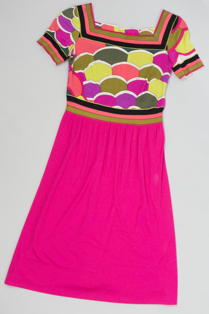 Vintage Emilio Pucci Hot Neon Scallop Print Silk Jersey Dress