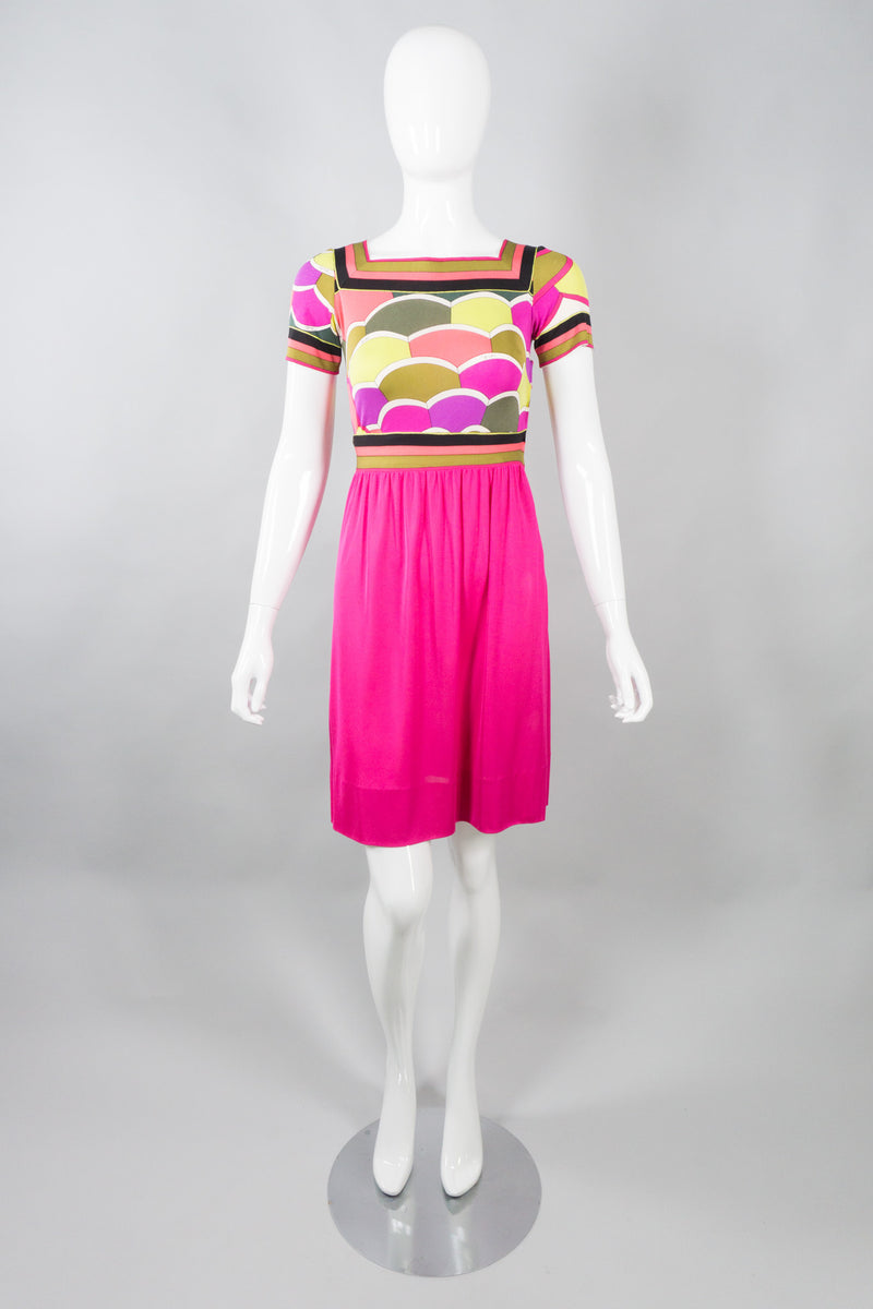 Vintage Emilio Pucci Hot Neon Scallop Print Silk Jersey Dress