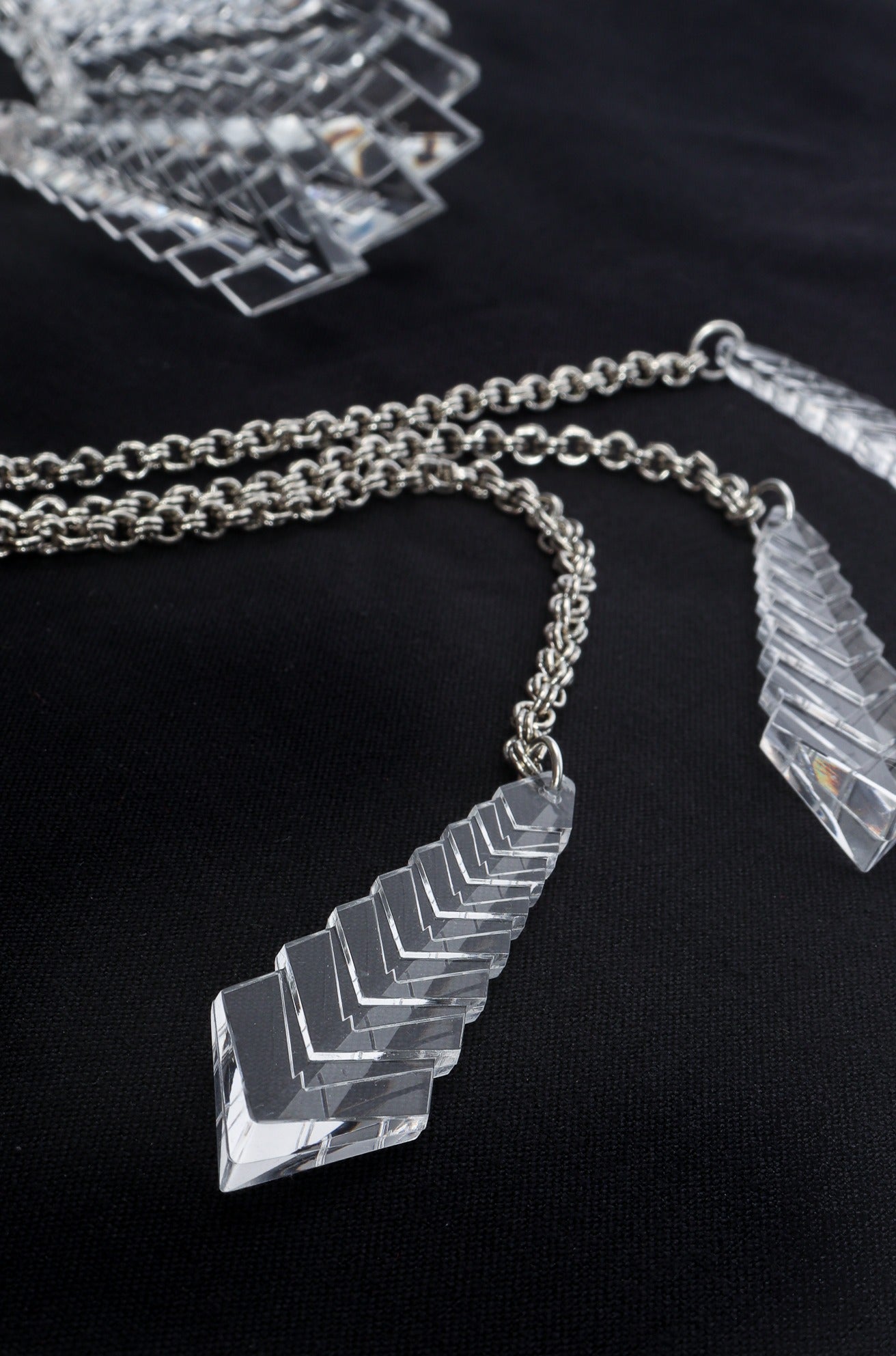 Vintage Julie Rubano Clear Lucite Arrow Icicle Collar Necklace Tassel Detail  at Recess Los Angeles