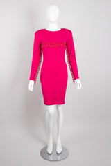 Recess Los Angeles Vintage Andrea Jovine Hot Pink Beaded Fringe Yokea Bodycon Dress